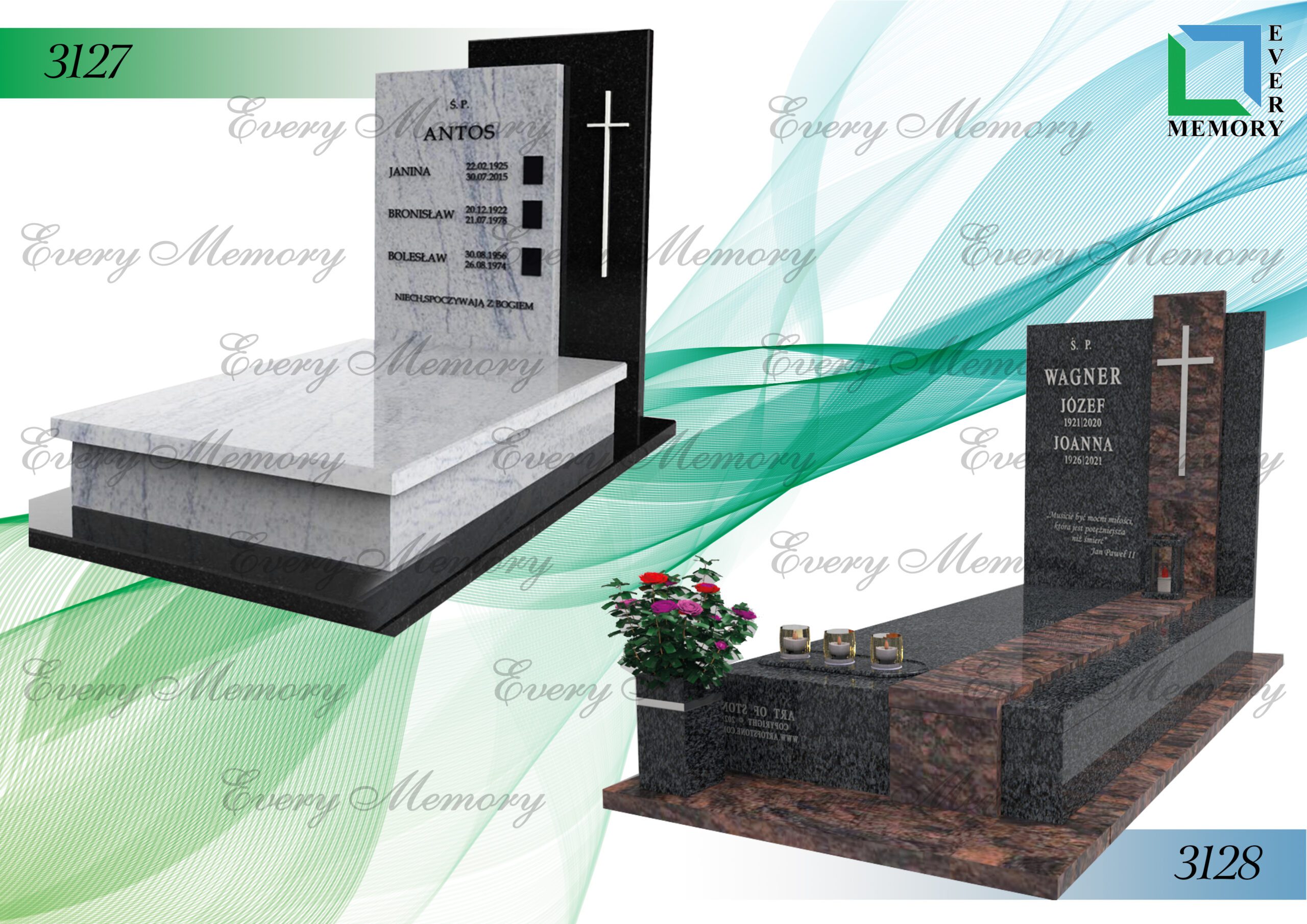 Гранітні пам’ятники європейського зразка — моделі 3127–3128
